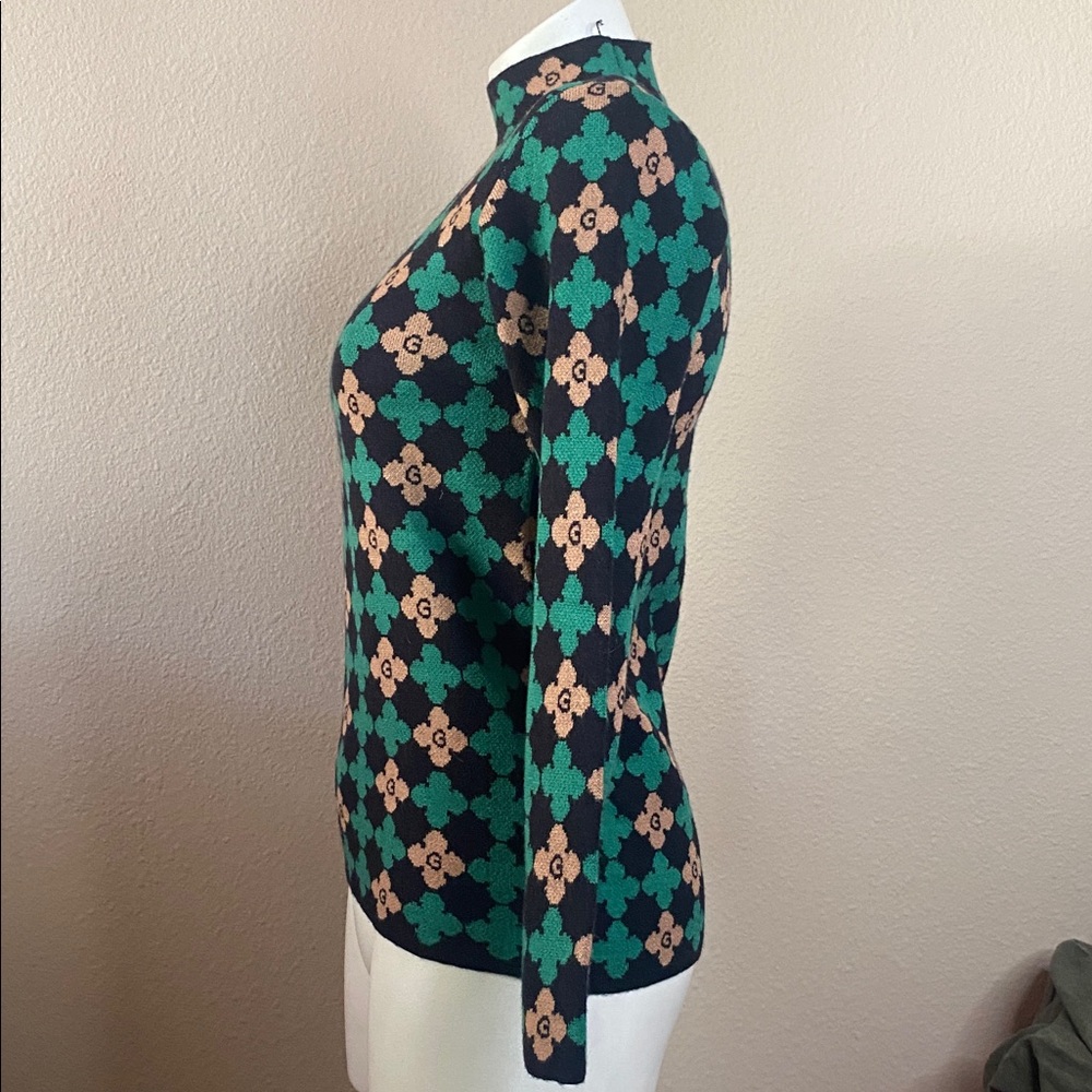 G interlock GG print green/cream/black knit mock turtleneck top sweater - Picture 6 of 7
